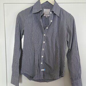 Shirt By Rochelle Behrens Blue & White Striped Skinny Button Up Sz XS
